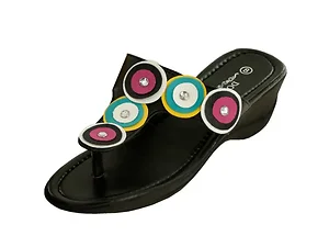 Bulk Buys Stylish Black Wedge Sandals with Jewel Details