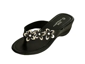 Bulk Buys Stylish Black Floral Wedge Sandals with Gems