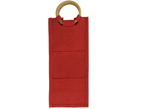 Bulk Buys Eco-Friendly Red Burlap Wine Tote with Bamboo