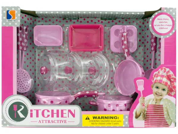 Bulk OL909 Fun Pink Polka Dot Kids Kitchen Play Set - 13 Pieces