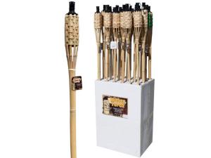 Bulk OL977 Natural Bamboo Wicker Tiki Torch Floor Display