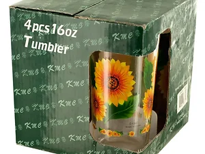 Bulk Buys Sunflower Print Glass Tumblers - 16oz Set of 4