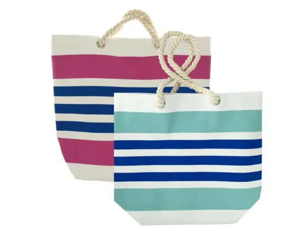 Bulk OS963 Striped Tote Bag With Rope Handles