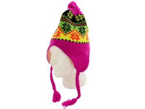 Bulk OT379 Fleece Lined Neon Snowflake Design Knit Hat