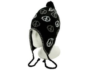 Bulk OT384 Fleece Lined Peace Sign Design Wool Blend Knit Hat