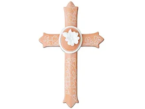 OT634 | Bulk Buys Ceramic Wall Cross with Floral Design and