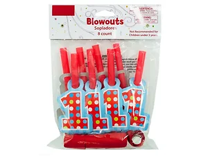 PA274 | Bulk Buys Colorful 1st Birthday Blowouts - 8 Pack