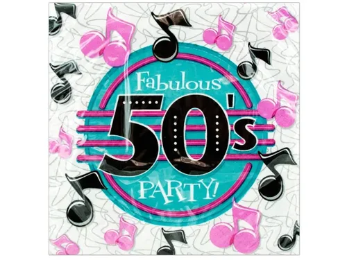 PA290 | Bulk Buys 50s Theme Party Napkins - 18 Pack - Pink