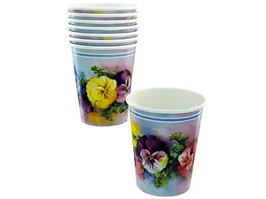 PA374 | Bulk Buys Set of 8 Pansies Printed 9oz Cups for
