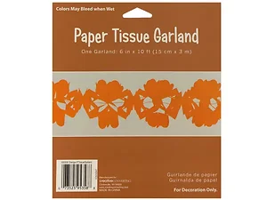 Bulk Buys Vibrant Orange Tissue Garland - 6 Inch x 10 Feet