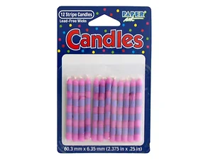 PA749 | Bulk Buys Festive Purple and Pink Stripe Candle Set