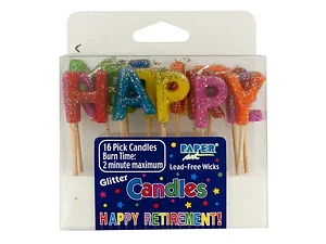 PA960 | Bulk Buys Colorful Retirement Glitter Candle Picks