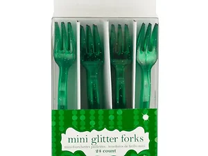 PB768 | Bulk Buys 24-Pack Glittery Green Mini Forks for