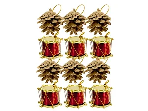 SA382 | Bulk Buys Elegant Gold Pine Cone and Drum Ornament