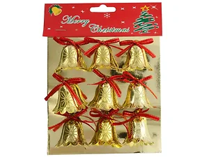 Bulk Buys Festive Metallic Christmas Bells and Bows Set - 6