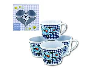 SC003 | Bulk Buys Gingham Pattern Coffee Cup Set with Blue