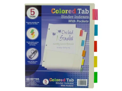 SC069 | Bulk Buys Durable Colored Tab Binder Indexes with