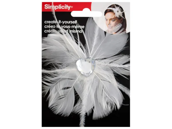 Bulk WM408 White Feather With Heart Jewel Headband Accent