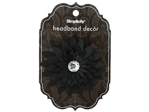Bulk Buys Elegant Black Satin Flower Headband with Gem