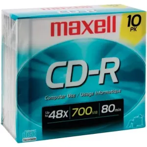 Maxell 648210 Cd Recordable Media - Cd-r - 40x - 700 Mb - 10 Pack Slim