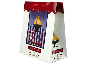 Bulk Buys Stylish Sailboats Medium Gift Bag with Red Handles