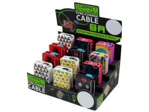 Bulk EN476 Assorted Iphone  Micro Usb Printed Retractable Cables In Di