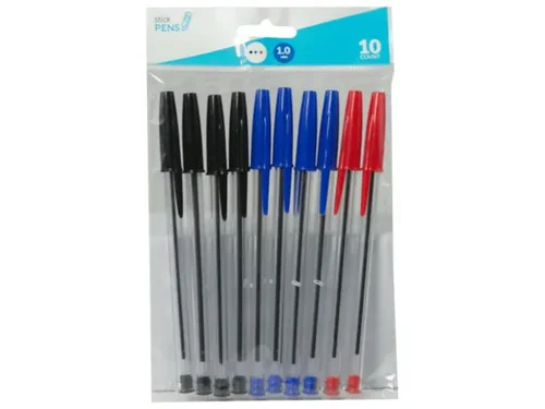 CI195 | Bulk Buys Colored Ballpoint Stick Pens (10-Pack)