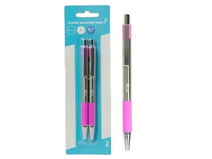 Bulk Buys Pink Retractable Classic Ballpoint Pens - 2 Pack