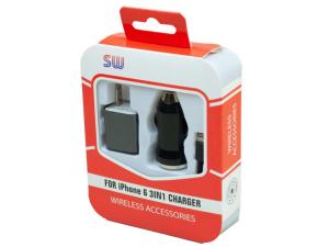 Bulk EN496 Black Iphone 3 In 1 Charger Kit