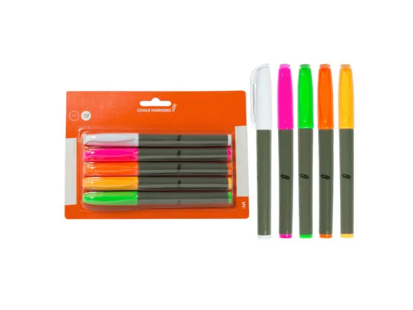 Bulk CI169 5-piece Chalk Marker Set, Whitepinkorangeyellowgreen