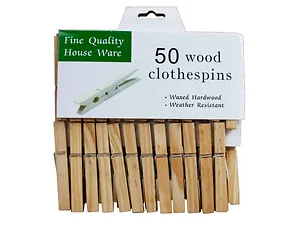 Bulk Buys 50-Pack Waxed Hardwood Clothespins for Laundry &