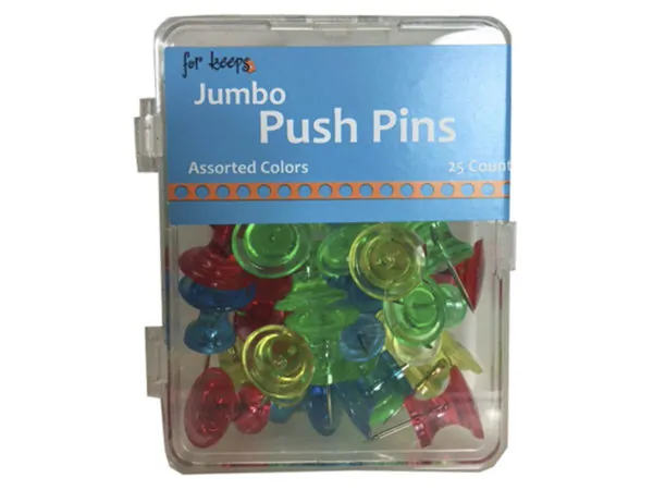 Bulk EC351 25 Count Jumbo Push Pins In Assorted Colors