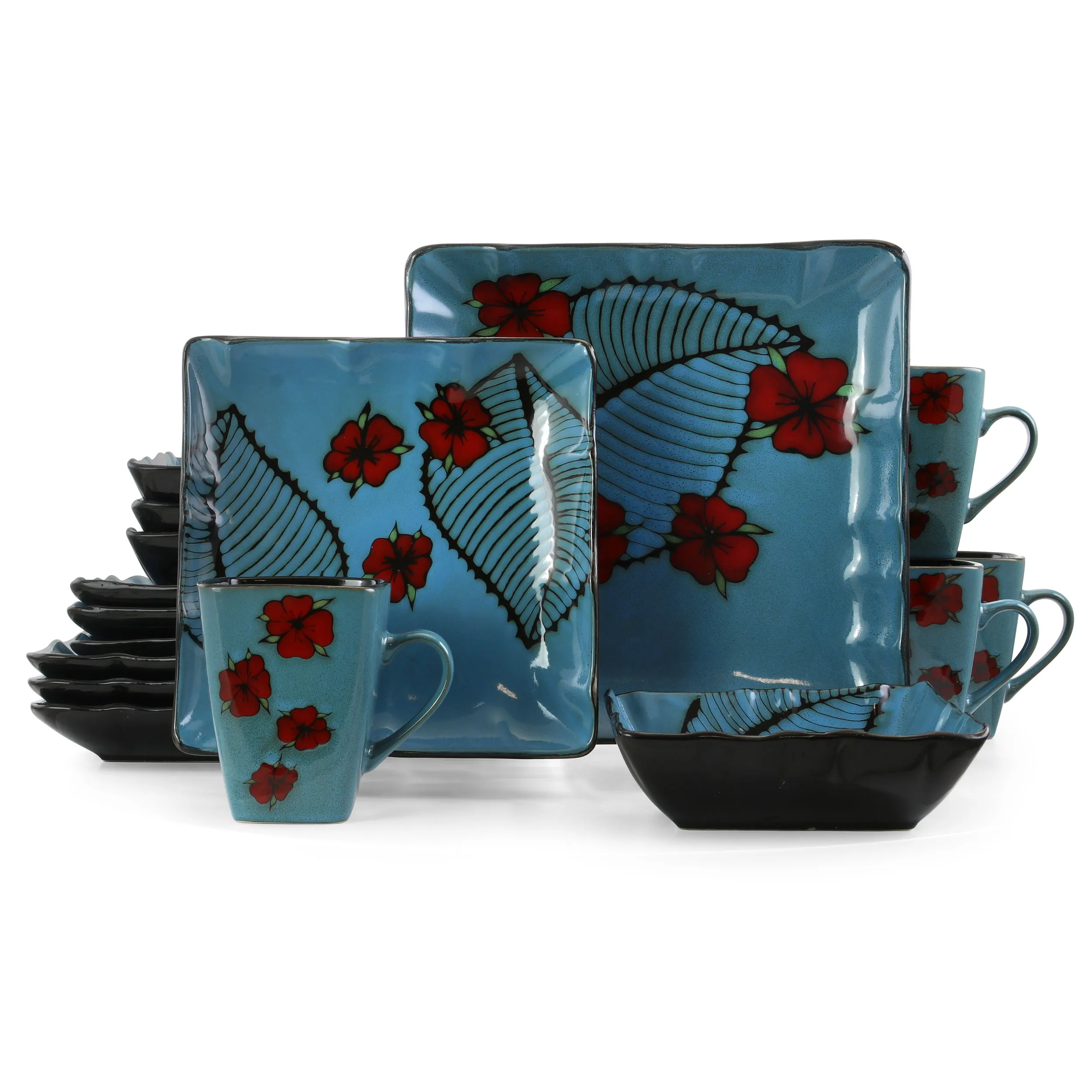 Elama EL-ALOHATIDE16 Aloha Tide 16-piece Tropical Dinnerware Set