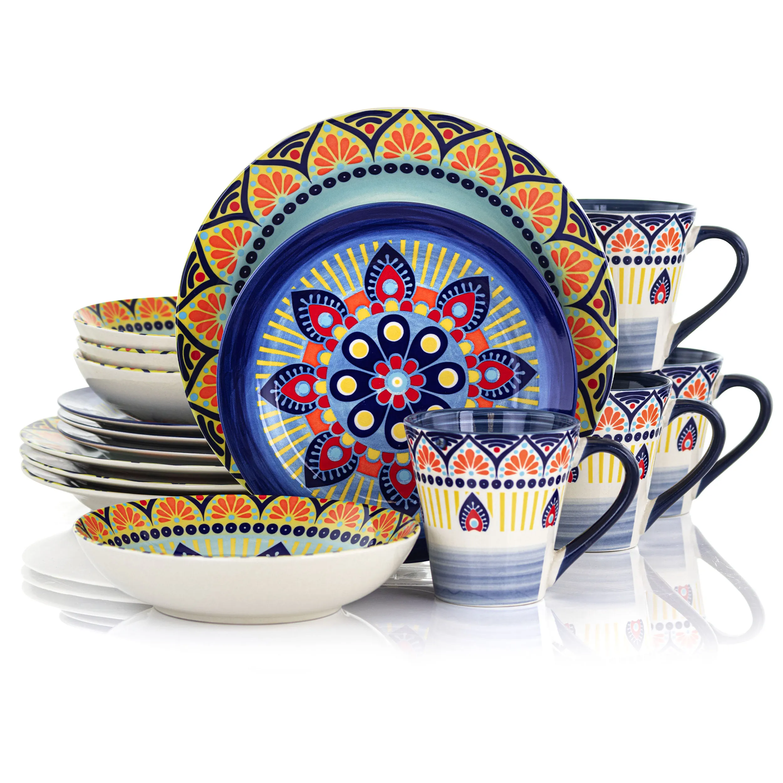 Elama ELM-ZEN-BLUE-MOZAIK Zen Blue Mozaik 16-piece Dinnerware Set For 