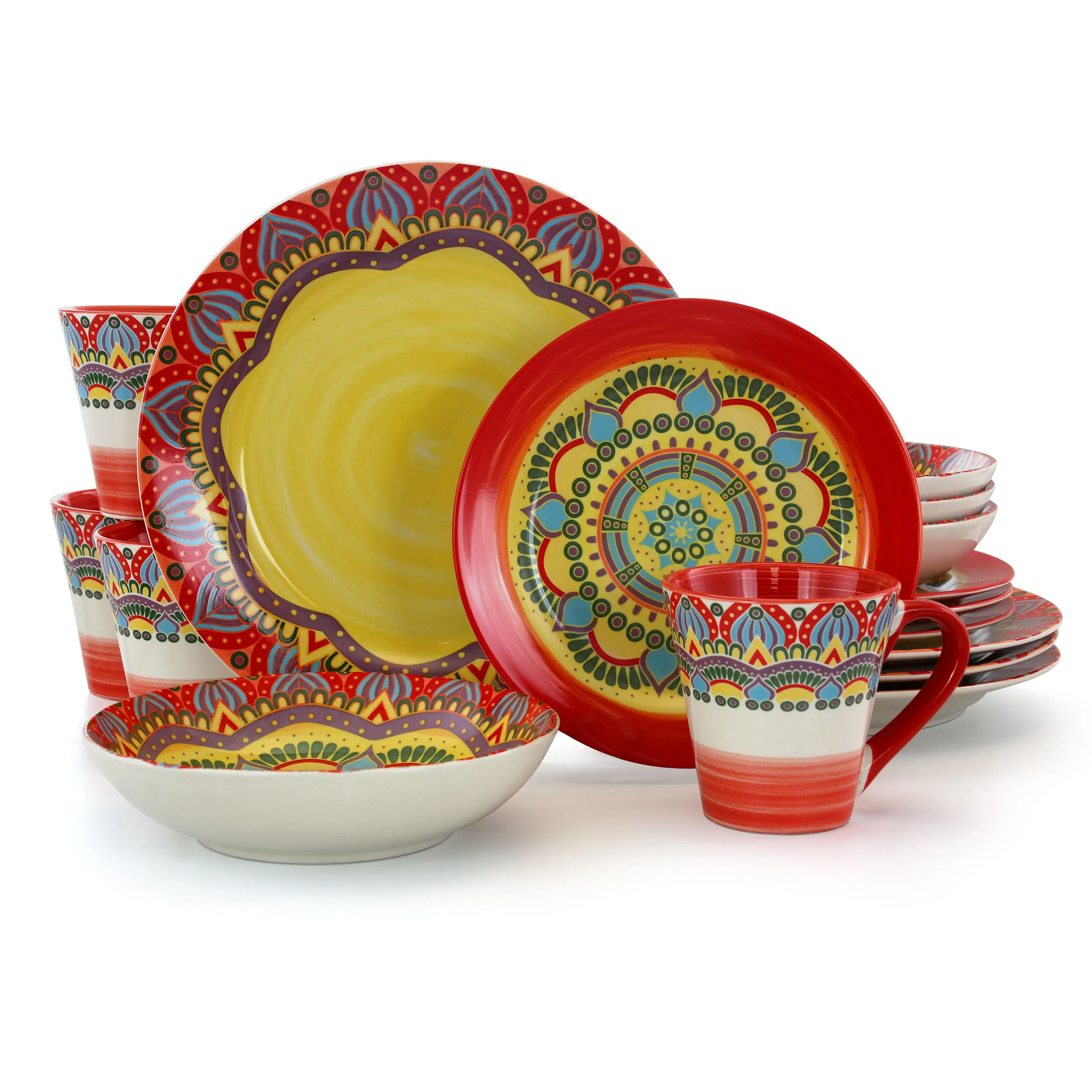 Elama ELM-ZEN-RED-MOZAIK Zen Red Mozaik 16-piece Dinnerware Set For 4