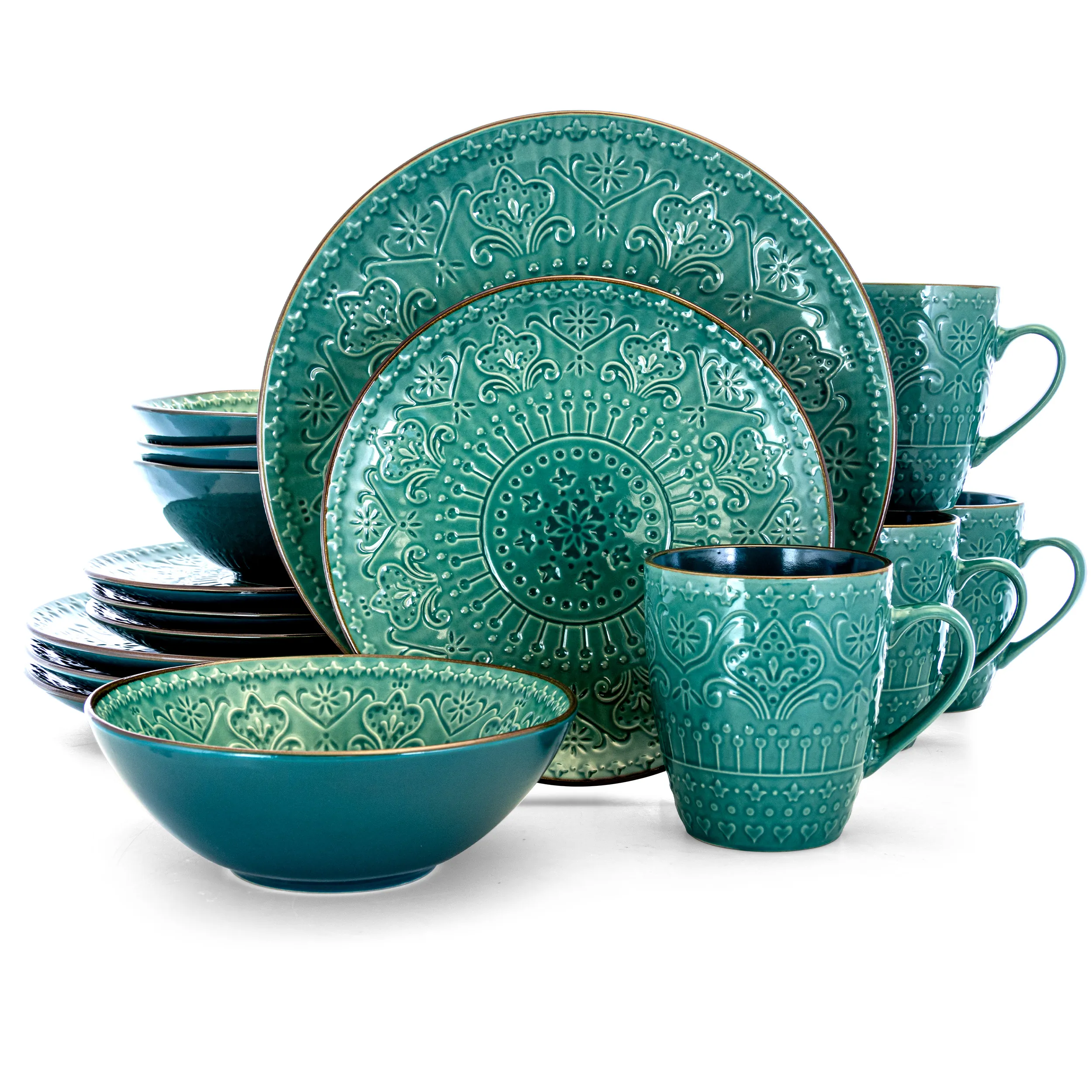 Elama EL-SEAFOAMMOZAIC Sea Foam Mosaic 16-piece Dinnerware Set For 4