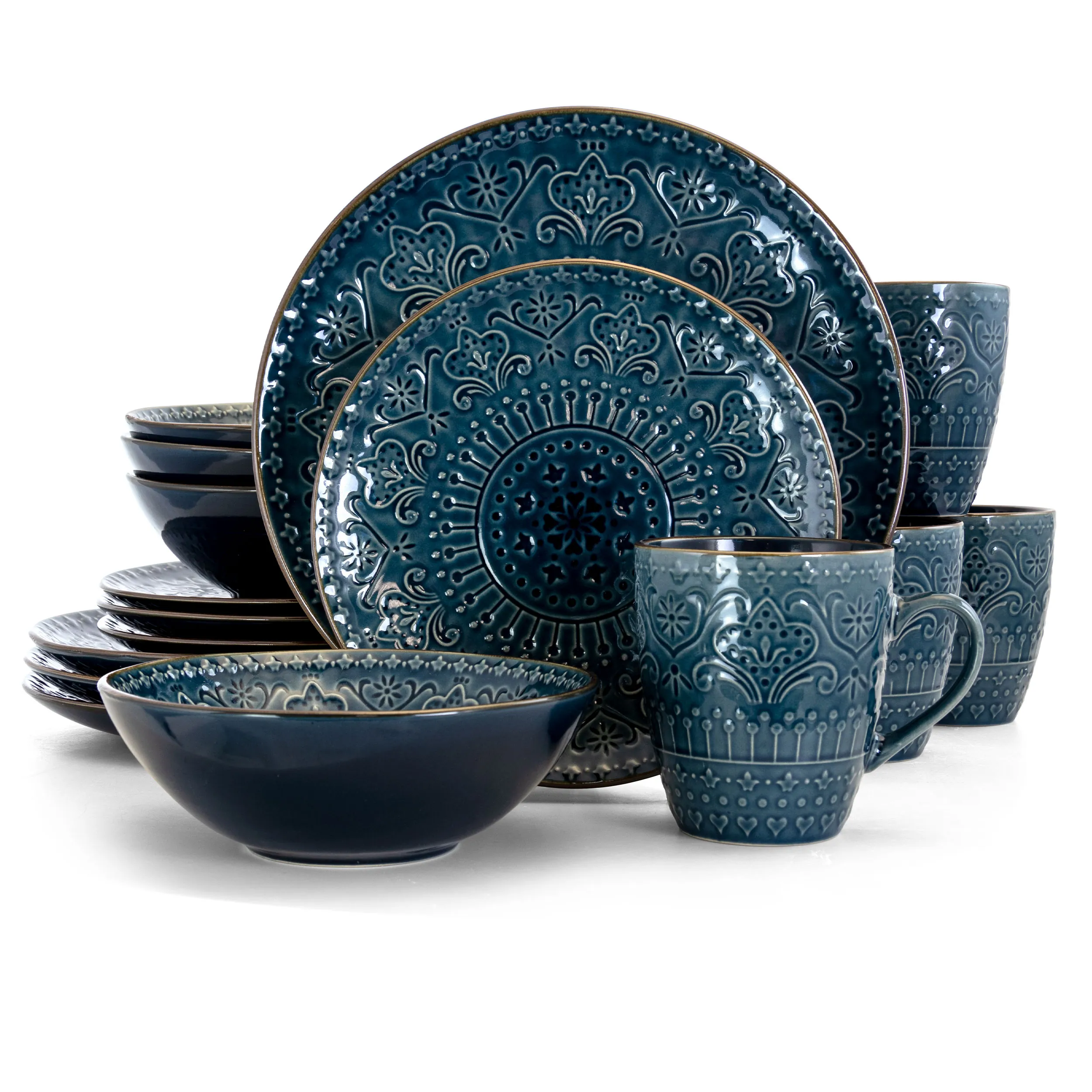 Elama EL-DEEPSEAMOZAIC Deep Sea Mosaic 16-piece Stoneware Dinnerware S