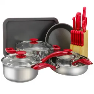 Sunbeam 74065.22 Crawford 22 Piece Cookware Combo Set In Red