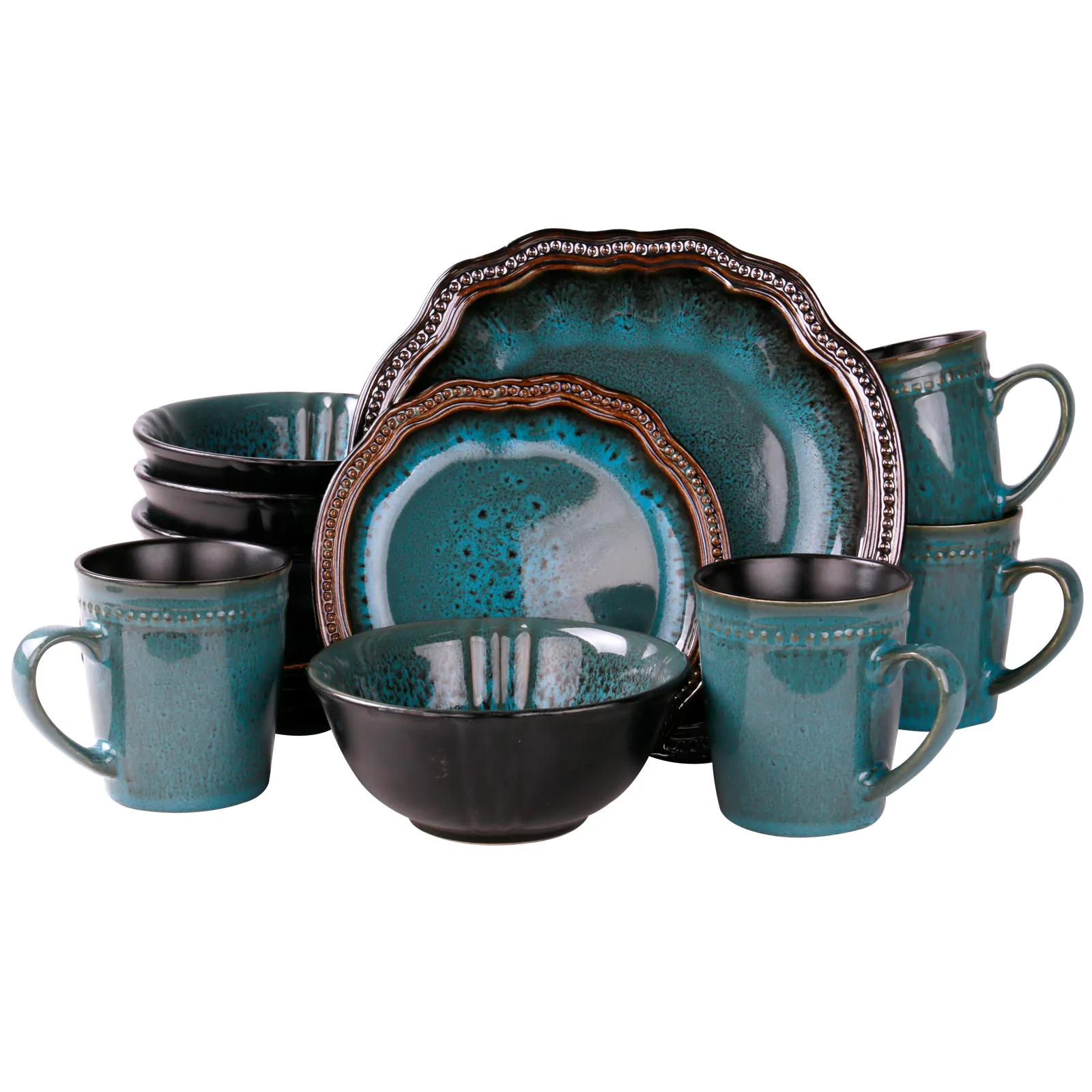 Elama EL-MYSTICWAVES Rsquo;s Mystic Waves 16 Piece Dinnerware Set