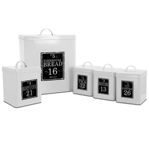 Megachef Stylish 5-Piece Kitchen Canister Set in White and