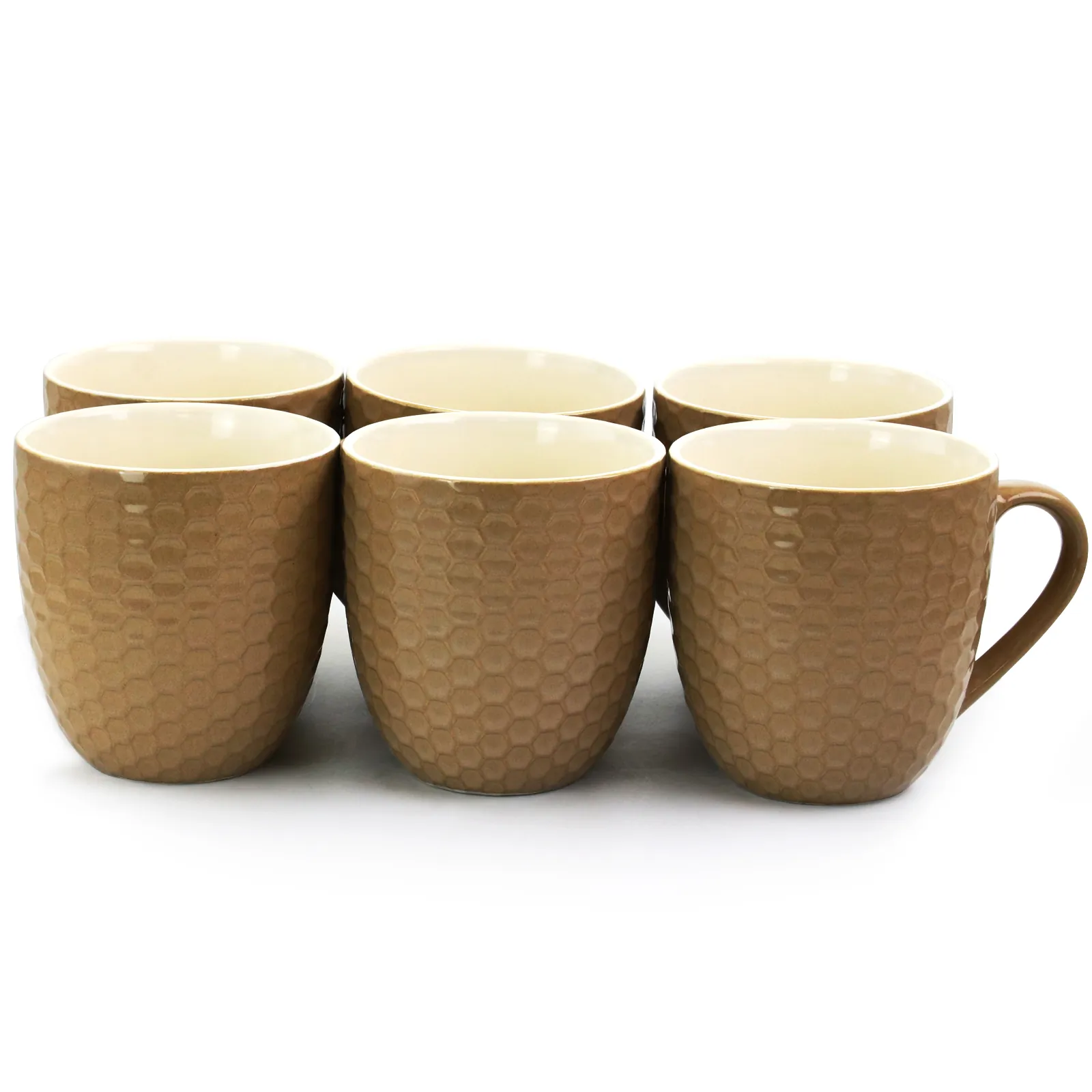 Elama EL-HONEYGLAZE Honeycomb 6 Piece 15 Ounce Round Stoneware Mug Set