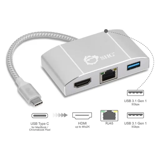 Siig JU-H30712-S1 Accessory Ju-h30712-s1 Usb 3.1 Type-c Lan Hub With H