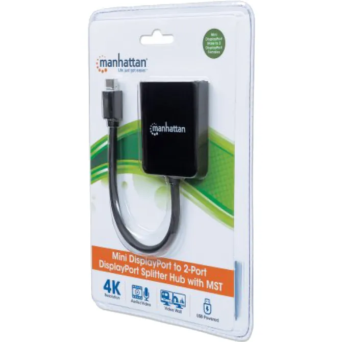 Manhattan 207775 Mini Displayport To 2-port Displayport Splitter Hub W