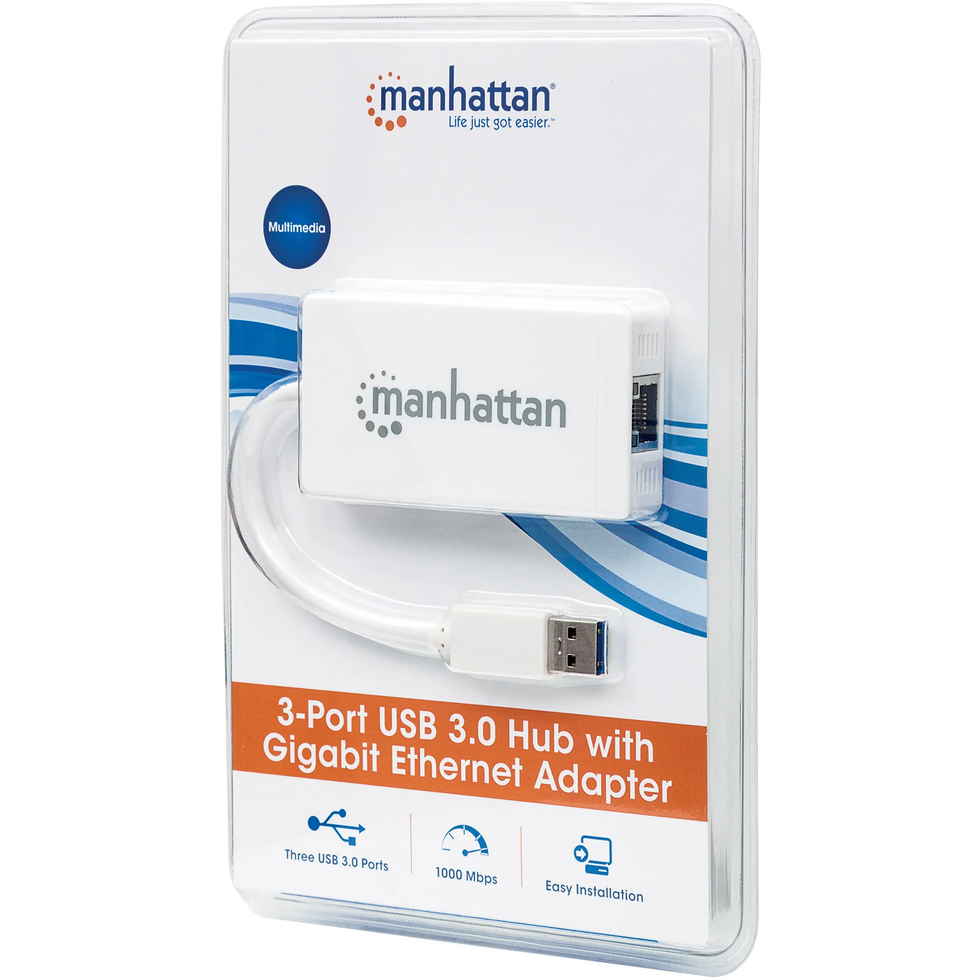 Manhattan 507578 (r)  3-port Usb 3.0 Hub With Gigabit Ethernet Adapter