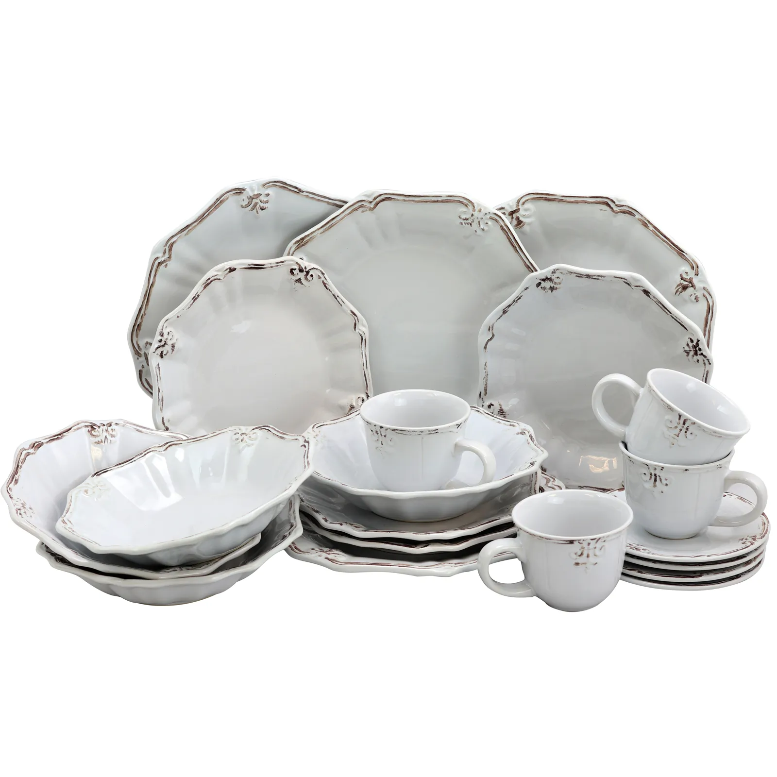 Elama ELM-FLEURDELYS-WHITE Fleur De Lys 20-piece Dinnerware Set In Whi