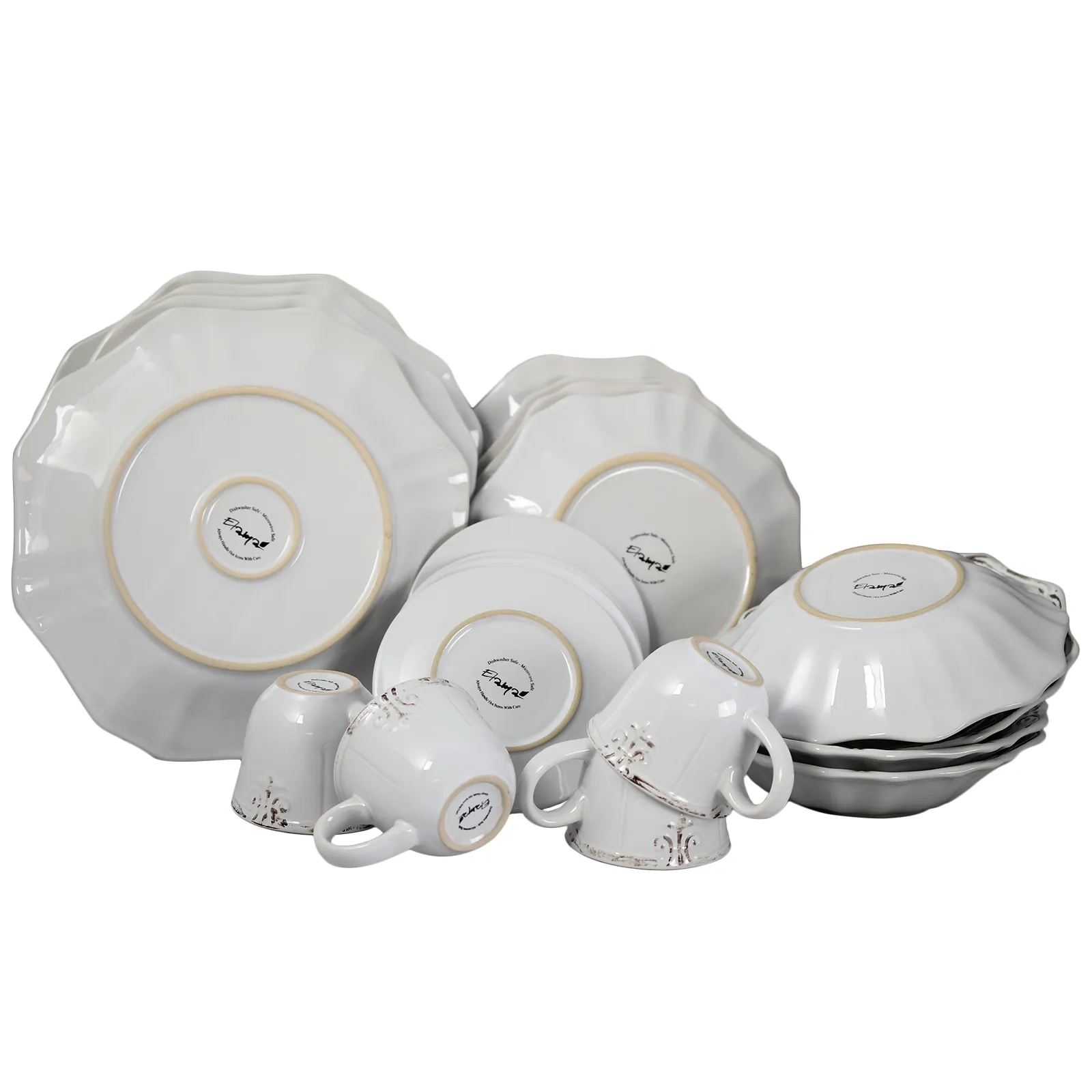 Elama ELM-FLEURDELYS-WHITE Fleur De Lys 20-piece Dinnerware Set In Whi