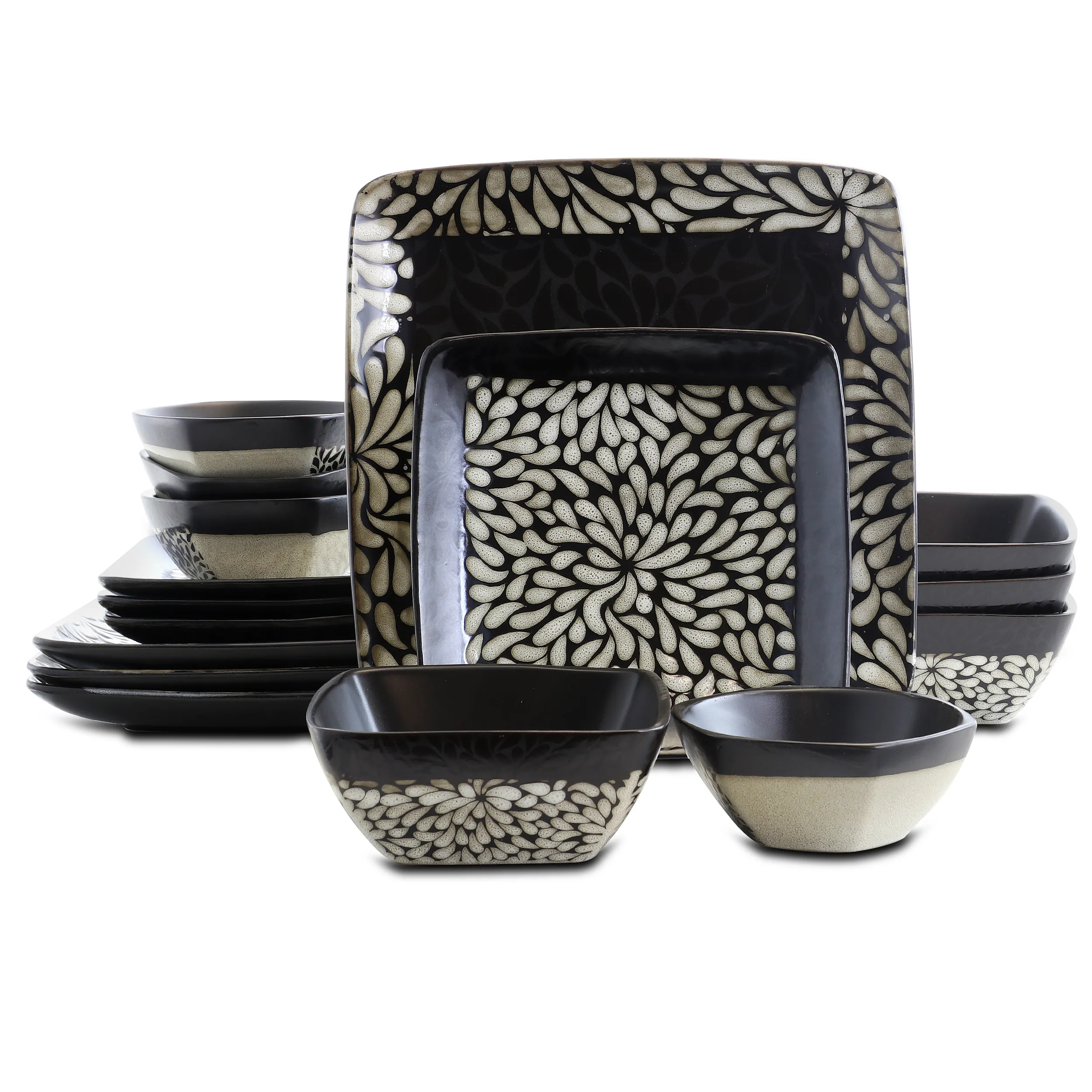 Elama ELM-DESERT-BLOOM Desert Bloom 16 Piece Stoneware Dinnerware Set