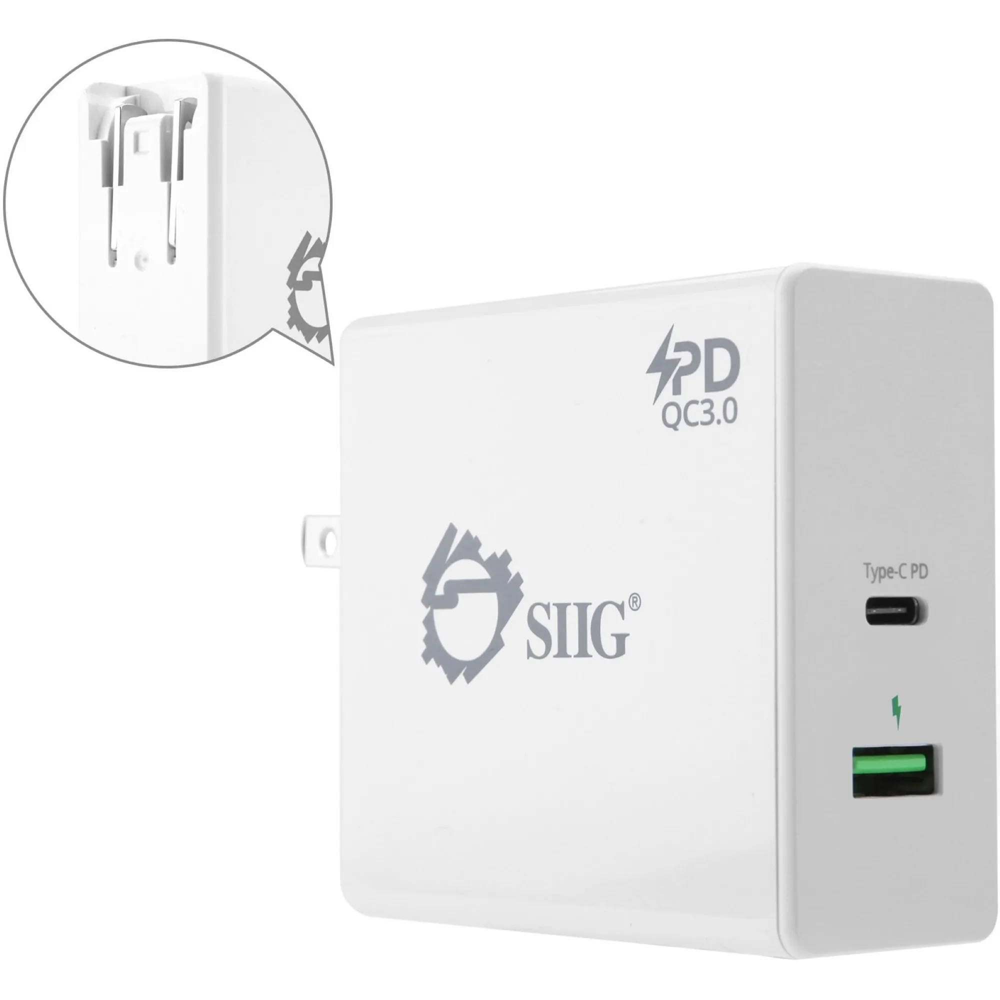 Siig AC-PW1F12-S1 Pd Charger Power Delivery With Qc30 Wall Charge