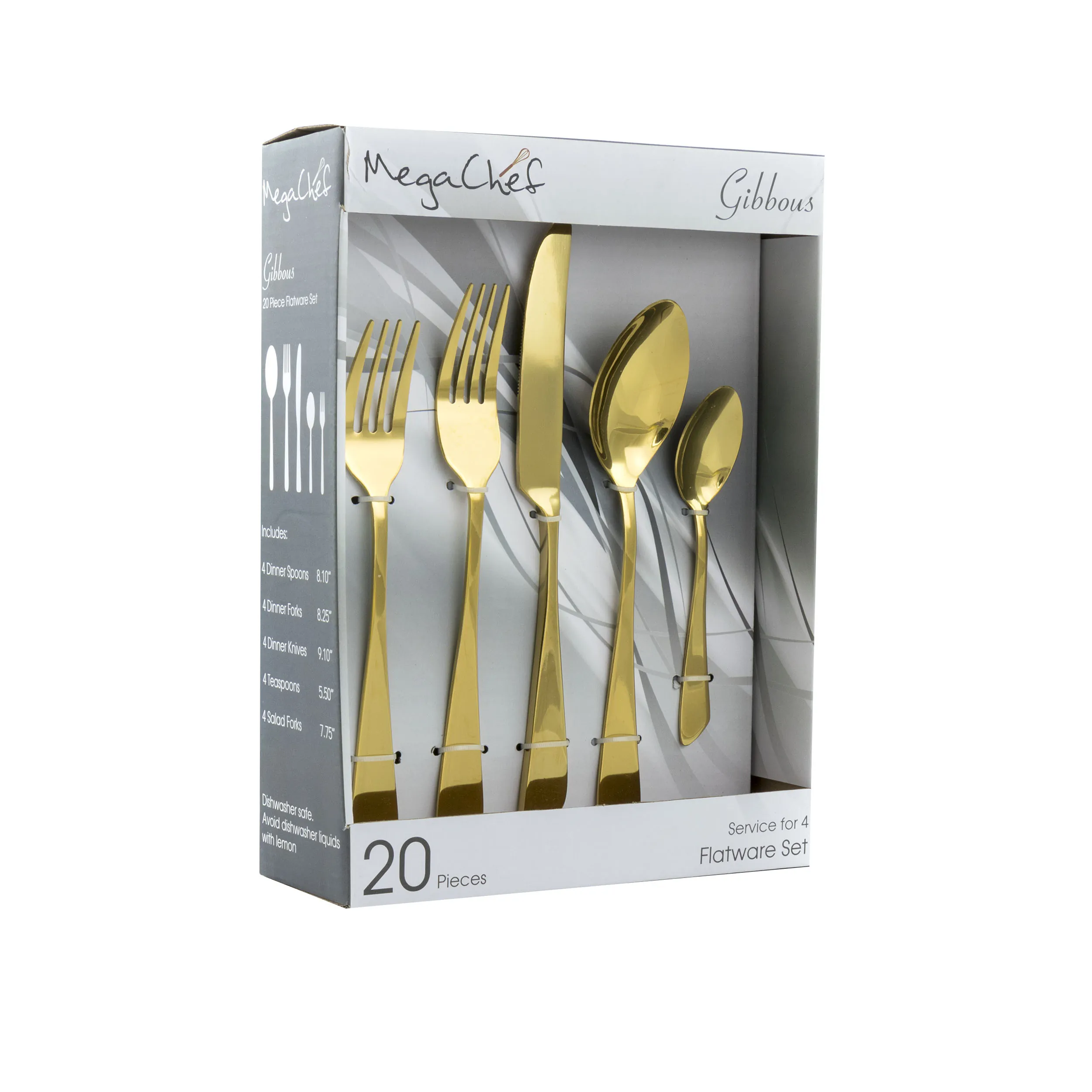 Megachef MCFW-GIBBOUS-GOLD Gibbous 20-piece Stainless Steel Flatware S