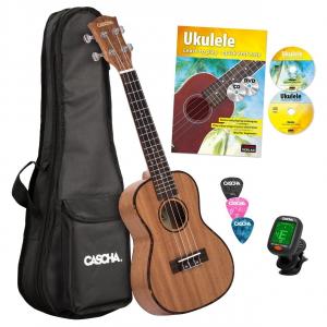 Cascha HH2036GB Premium Mahogany Concert Ukulele Starter Set With Bag,